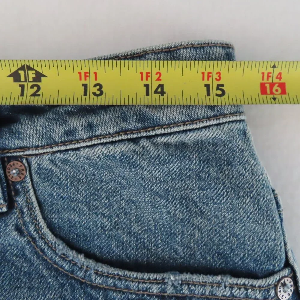 We the Free Zip it Up Denim Mini Skirt Distressed Frayed Raw Hem Blue Size 28 - Picture 11 of 12